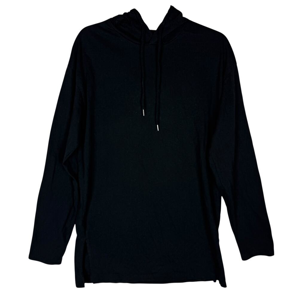Forever 21 Hoodie Mens Medium Black‎ Cotton Side Slit Drawstring Oversized